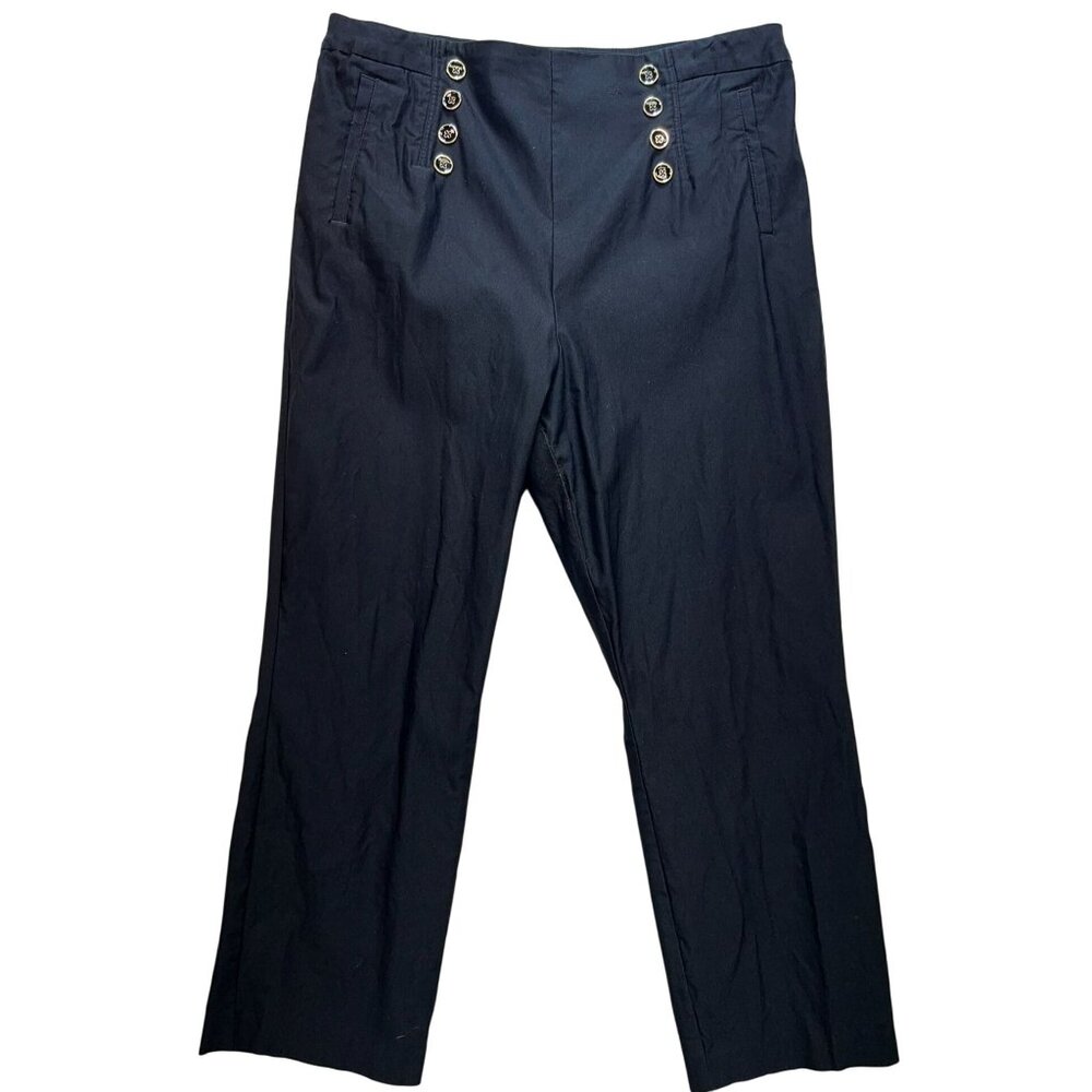 Susan Graver Women's Retro Pull On Crop Pants Sz 18W Black Button Accent Pockets